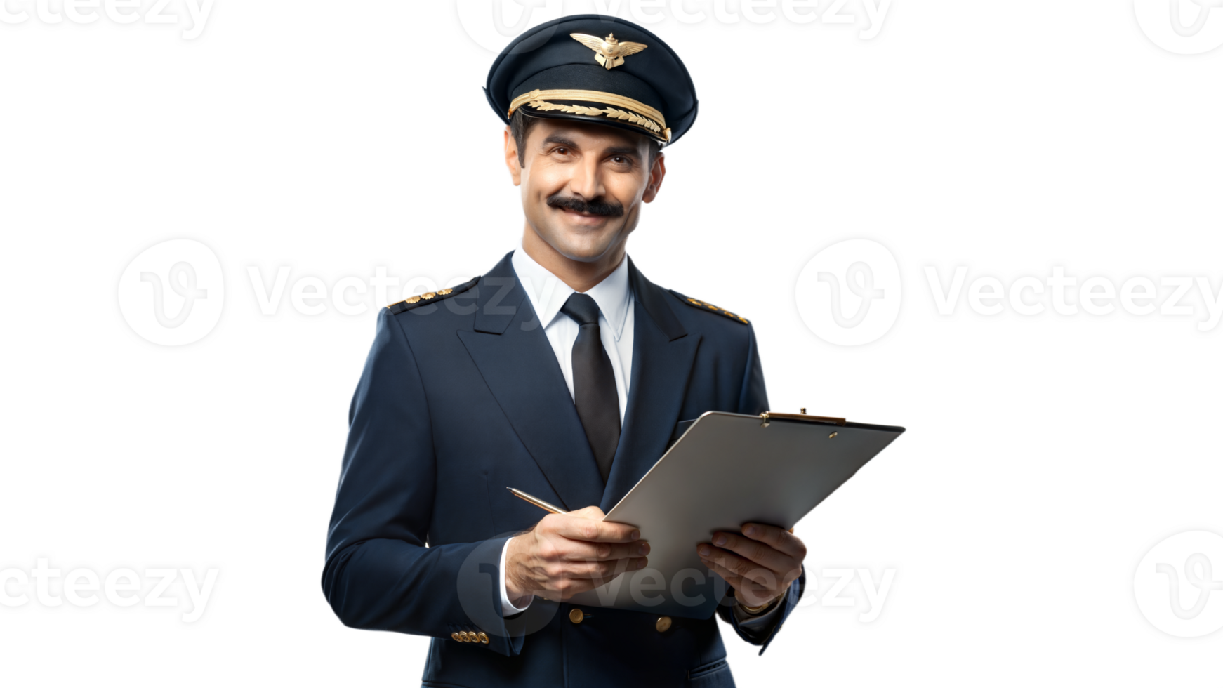 Confident Pilot With Uniform and Clipboard Smiling png