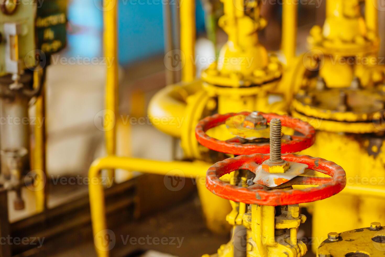 Pipelines and valves in production. Modern plant with pipeline valves. Power station. Factory. photo