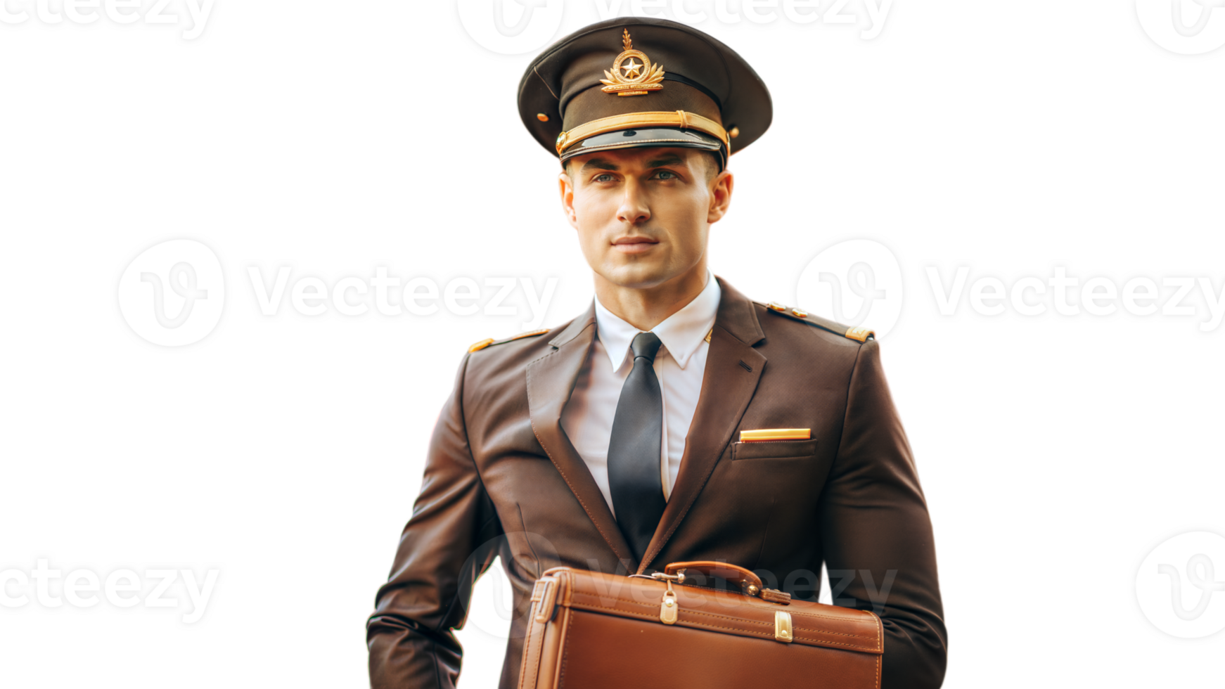 Confident Airline Pilot Holding Briefcase in Uniform png