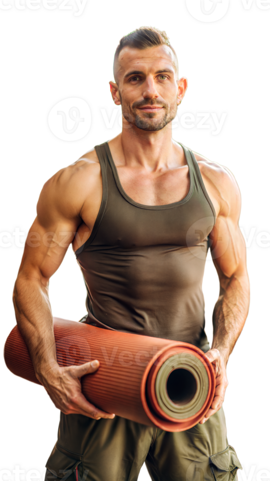 Fit Man Holding Exercise Mat Ready for Workout png