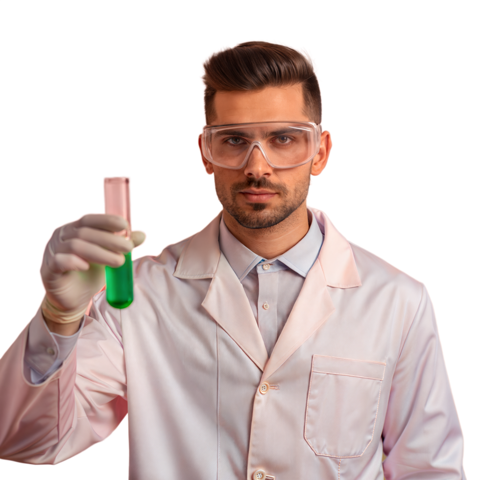 Scientist Holding Test Tube With Green Liquid in Laboratory png