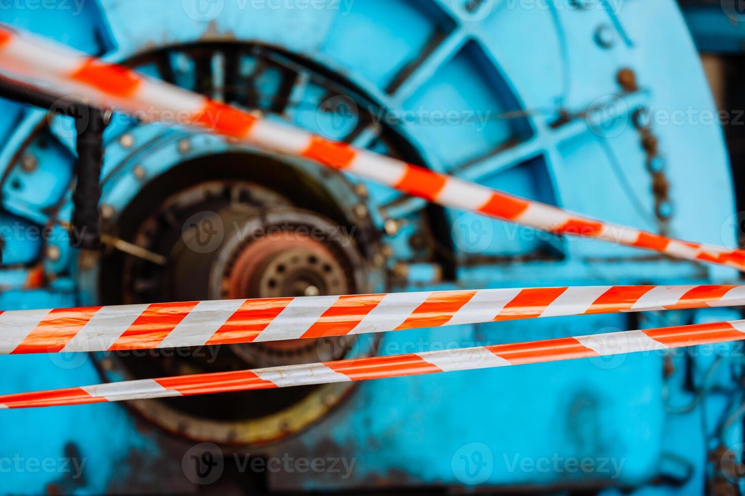 Signal red tape for fast fencing in the enterprise. Power station. photo
