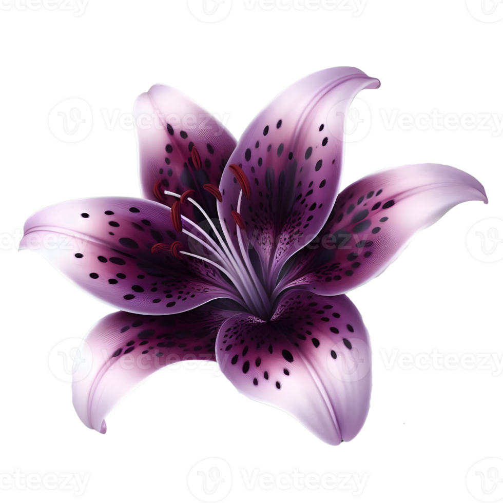 Single purple lily flower on transparent background png