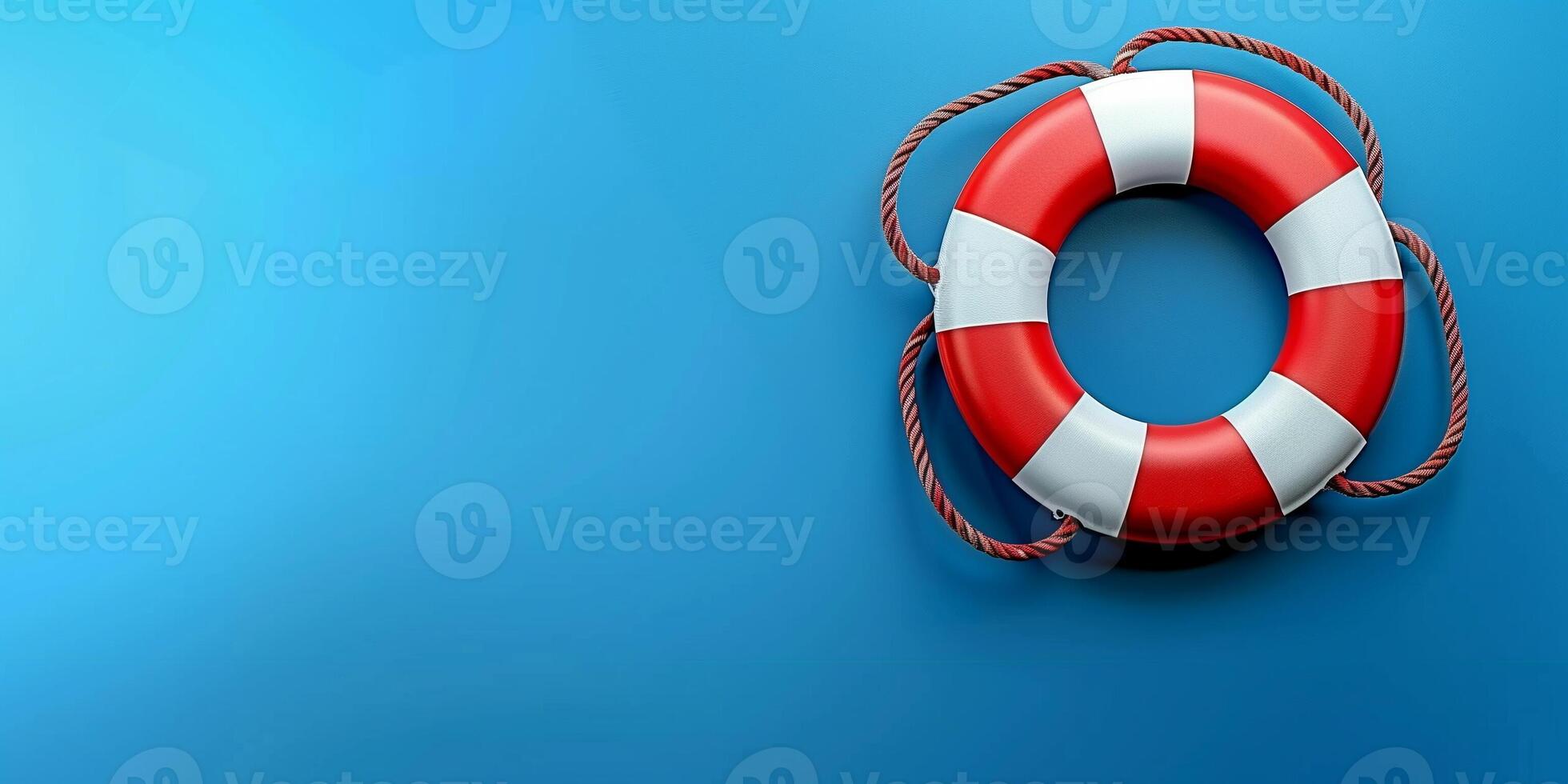 Lifebuoy on Blue Background Symbolizing Safety and Rescue, Essential Nautical Equipment for Summer Adventures and Water Activities photo