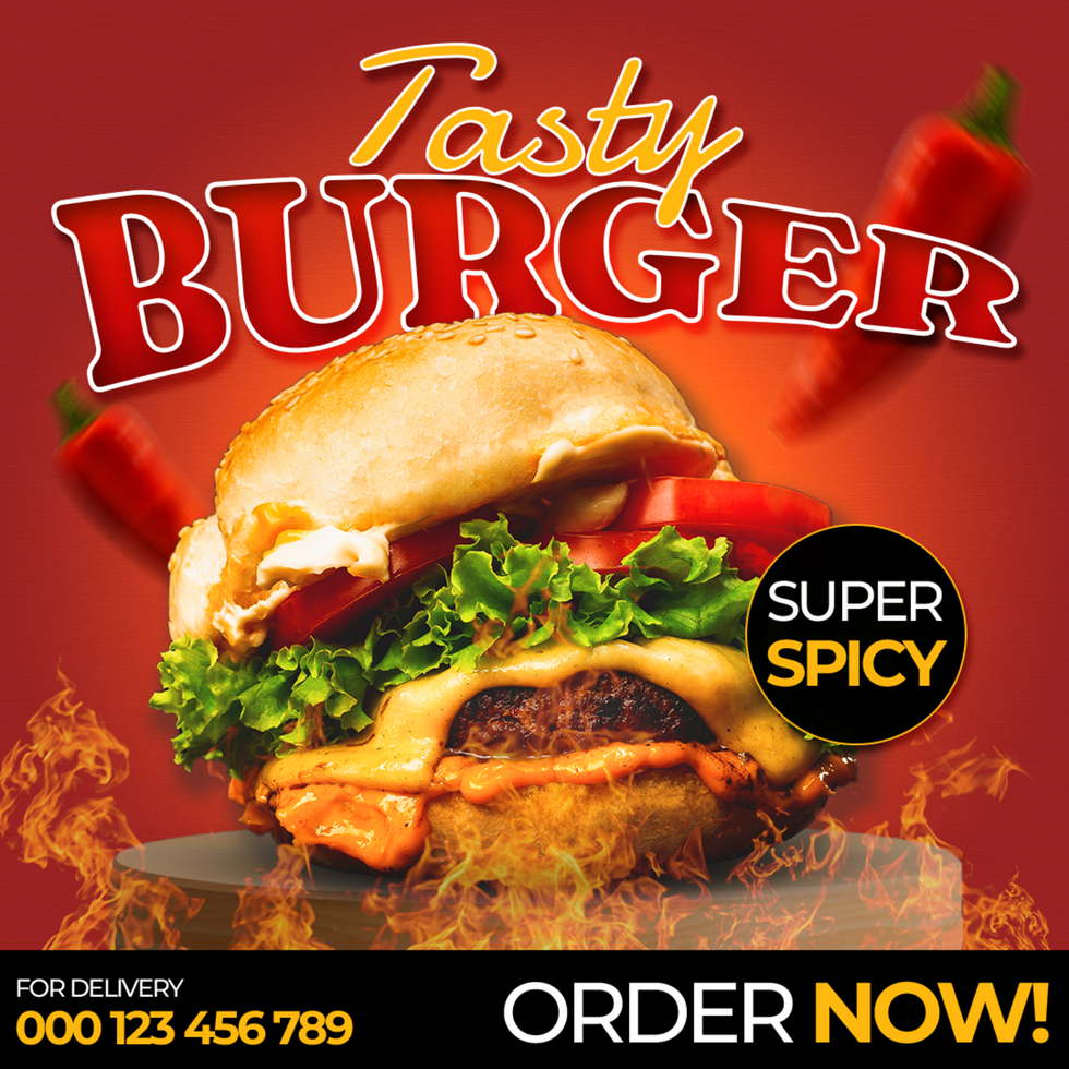 Tasty Burger for Social Media Template, Post, Flyer, Brand, Marketing, Ads, Advertisement, Food, Culinary, Branding, Poster psd