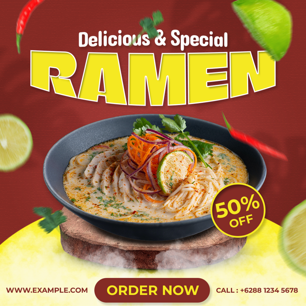 Delicious Ramen Food for Social Media Template, Post, Flyer, Brand, Marketing, Ads, Advertisement, Food, Culinary, Branding, Poster psd