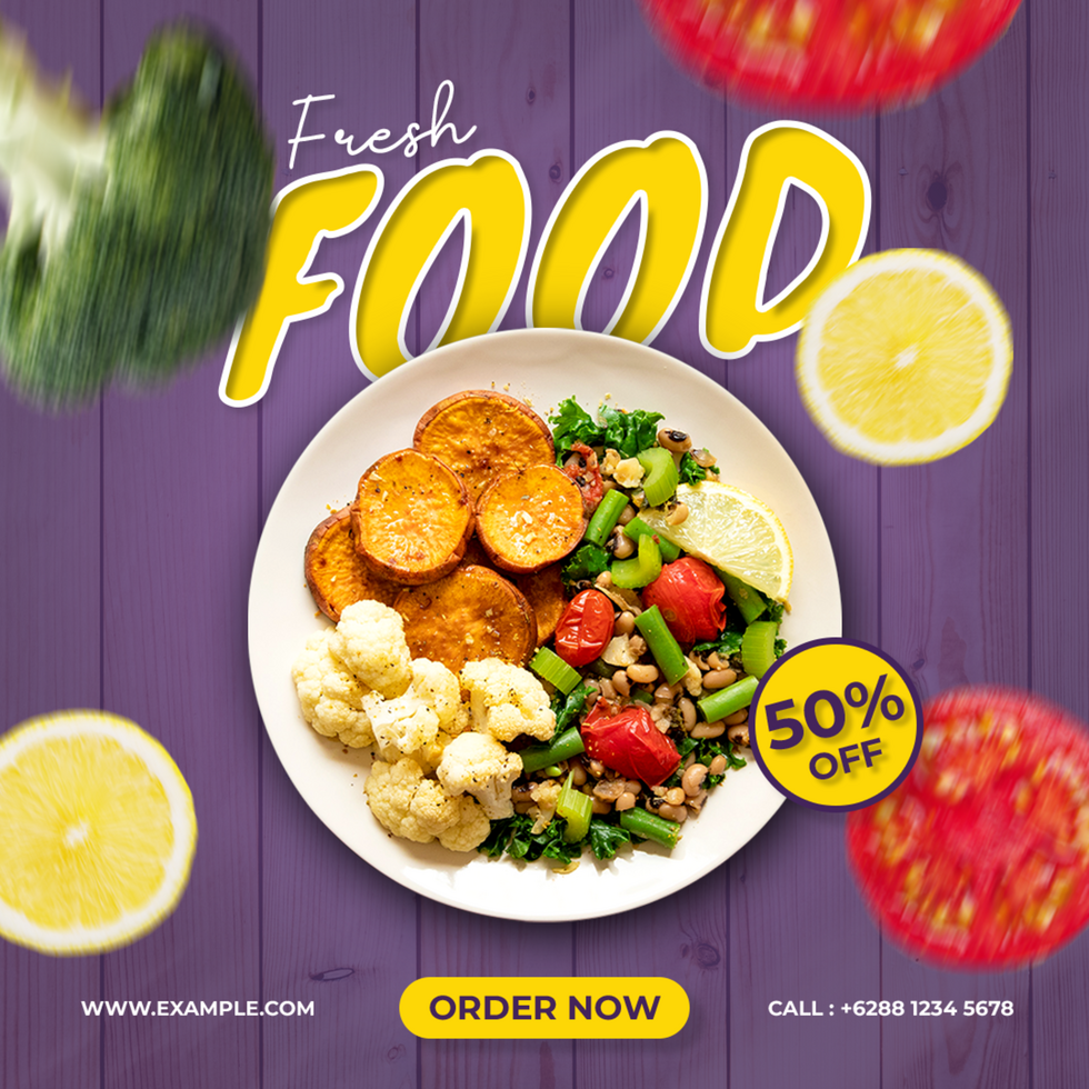Fresh Food for Social Media Template, Post, Flyer, Brand, Marketing, Ads, Advertisement, Food, Culinary, Branding, Poster psd