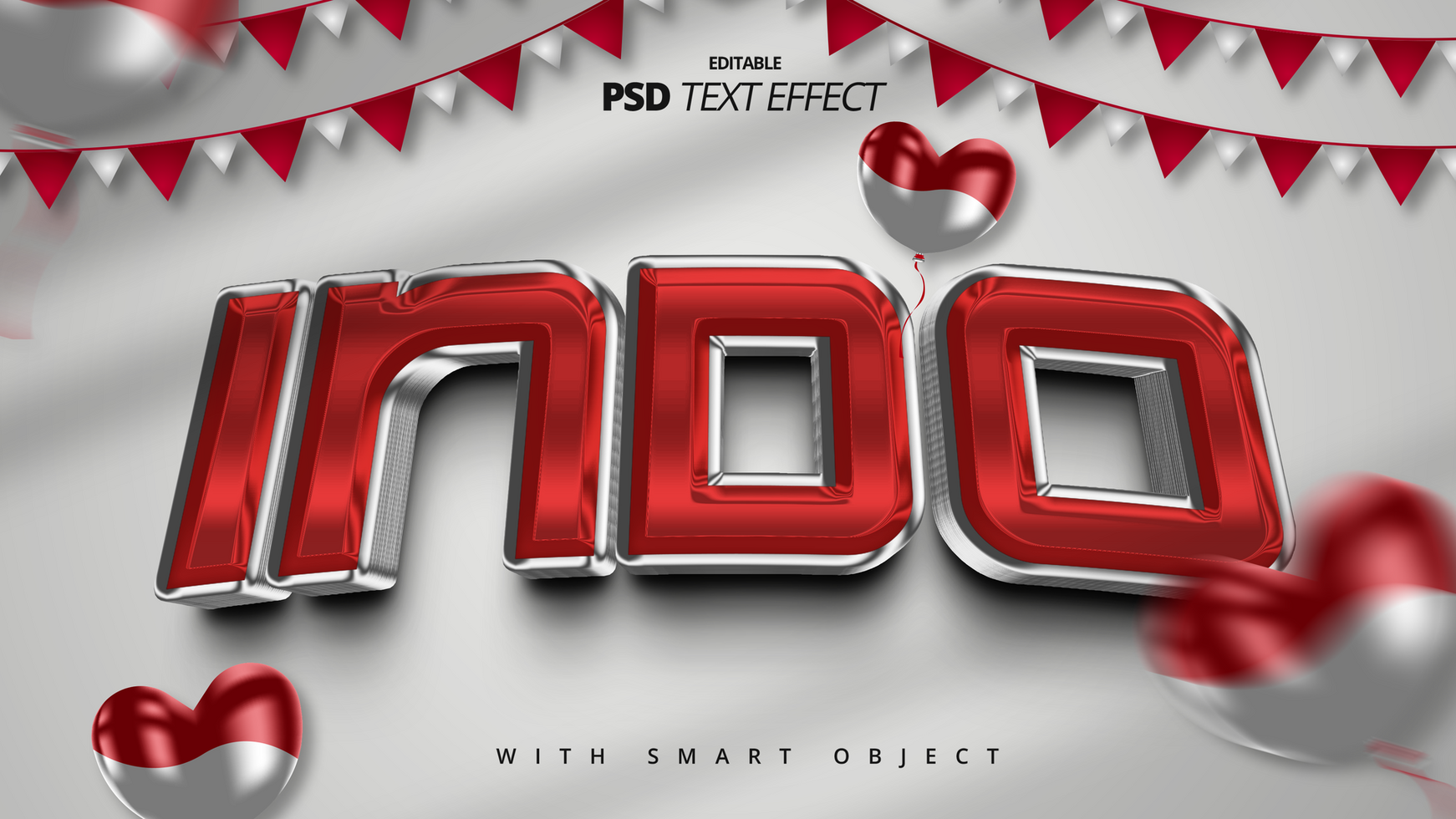 Indonesian red white independence day 3d text effect psd