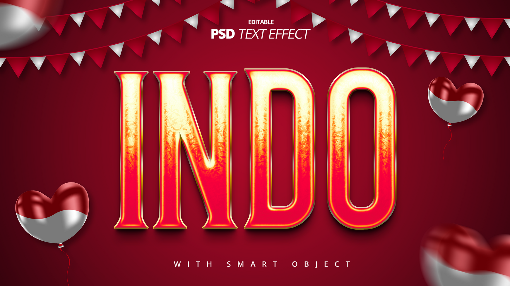 Indonesian red white independence day 3d text effect psd