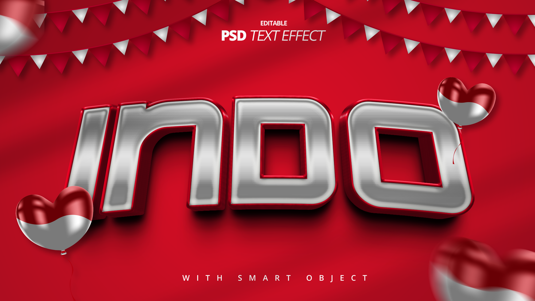 Indonesian red white independence day 3d text effect psd