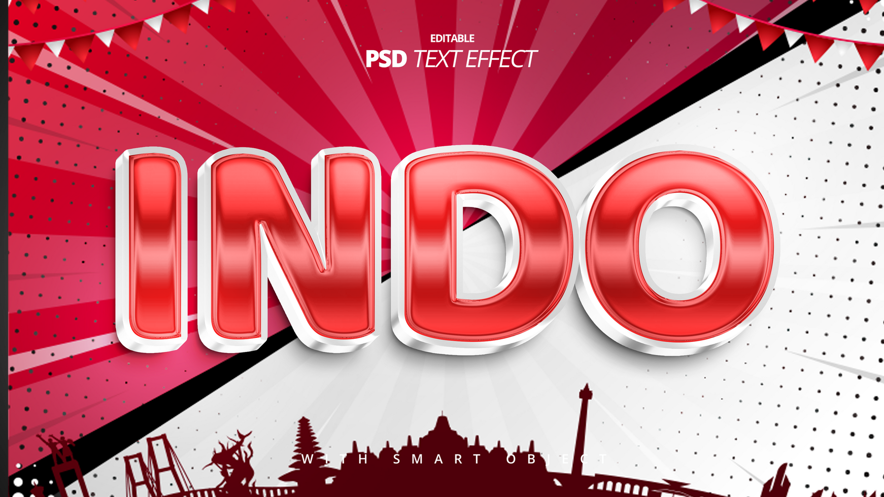 Indonesian red white independence day 3d text effect psd