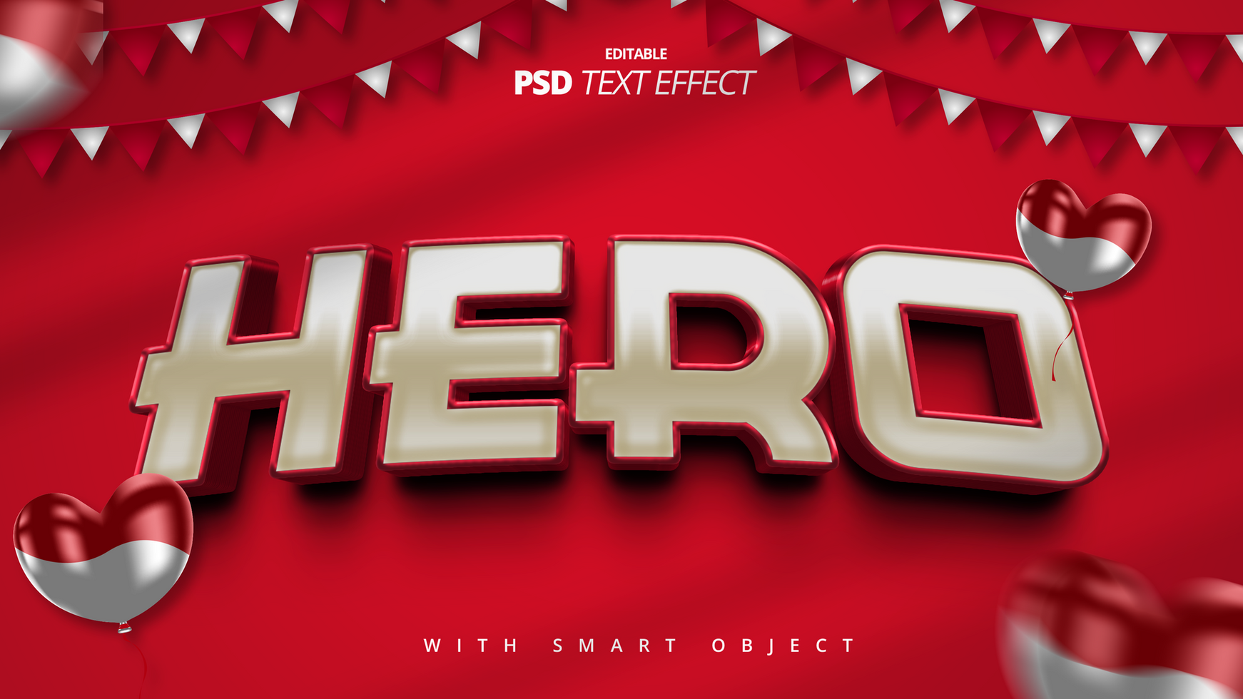 Indonesian red white independence day 3d text effect psd