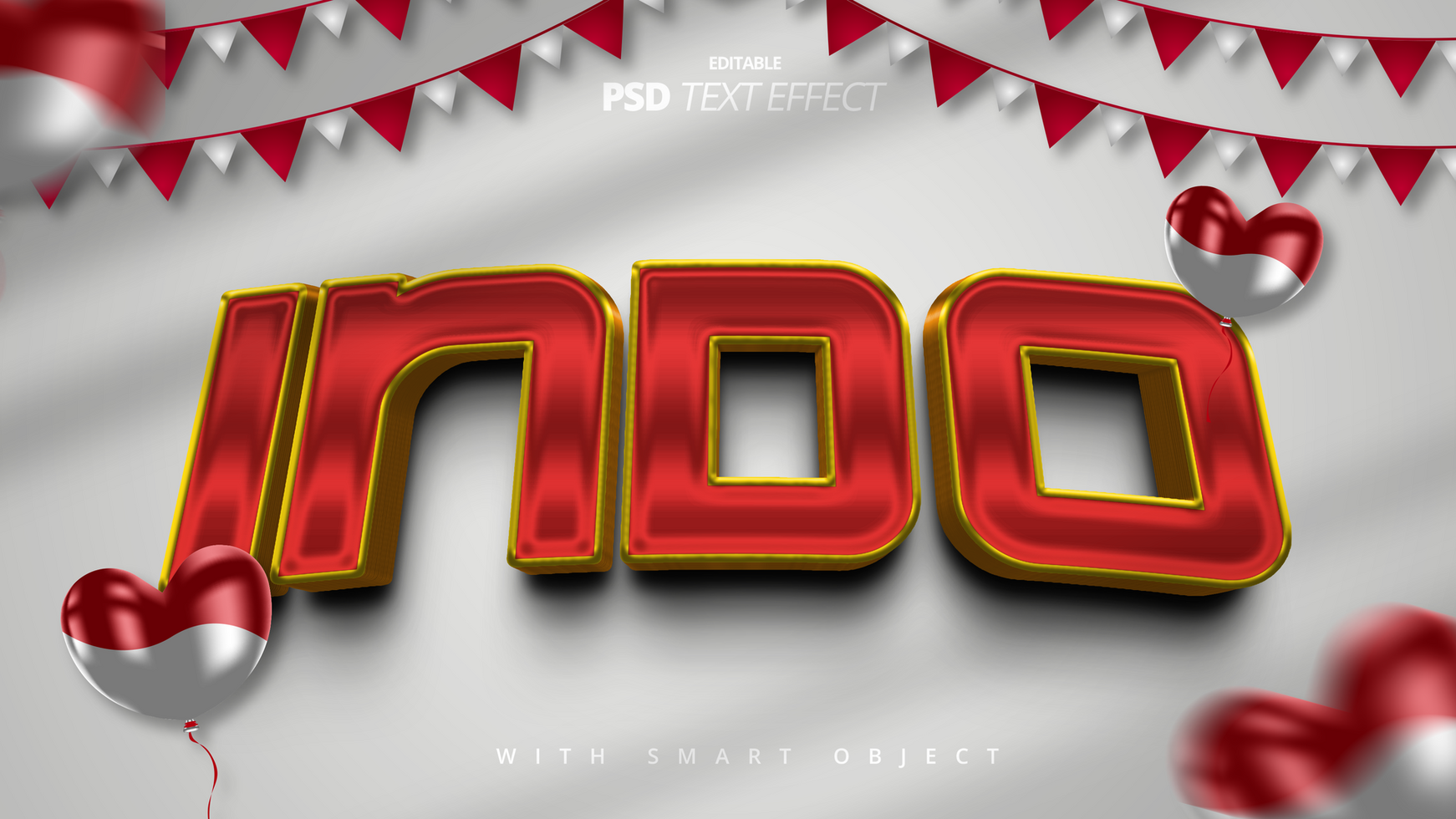 Indonesian red white independence day 3d text effect psd