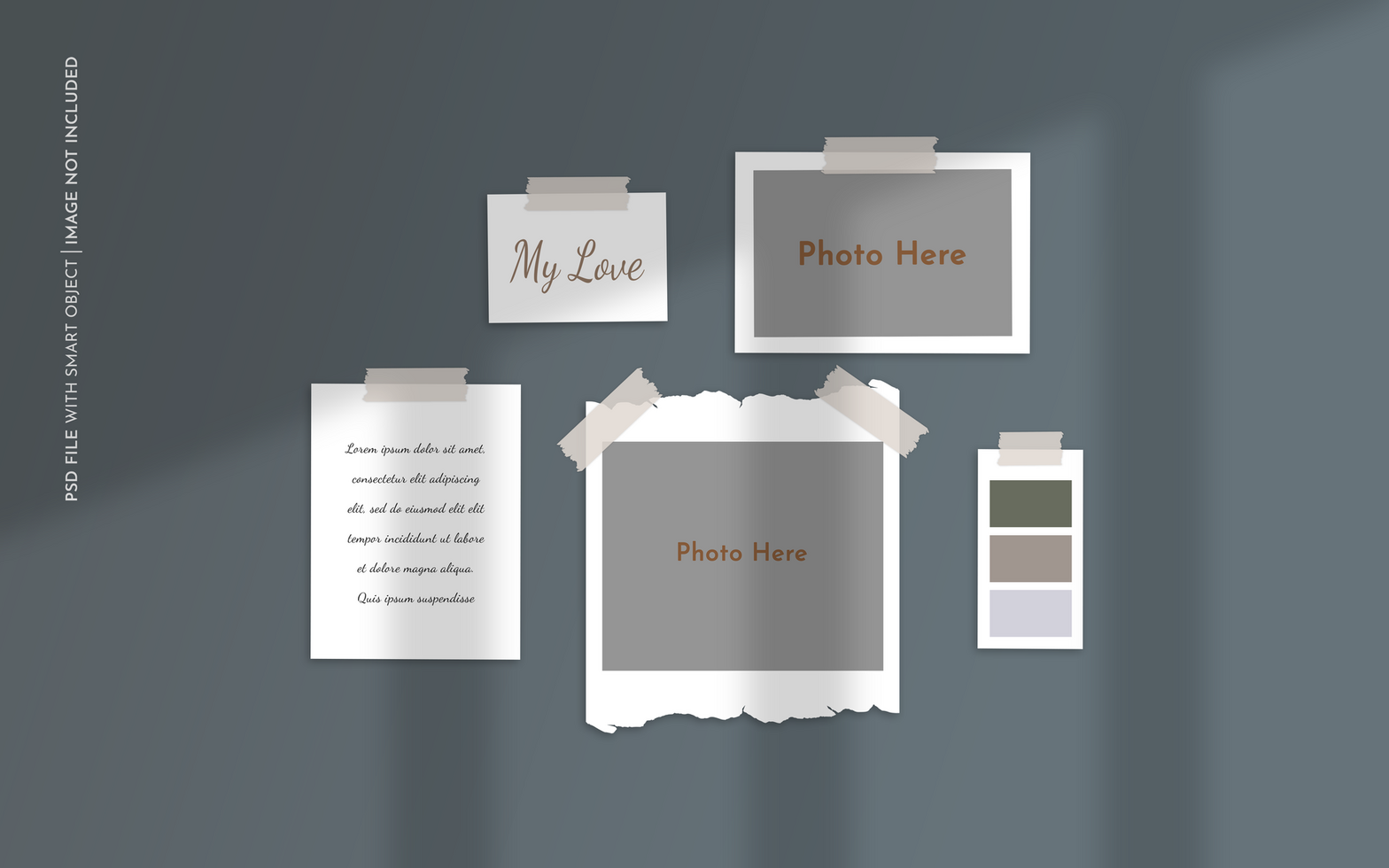 Moodboard photo paper frame mockup psd