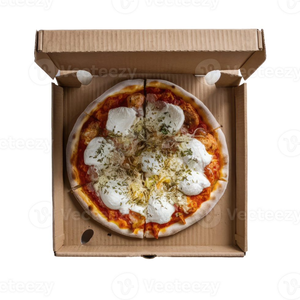 A Simple Cheese Pizza in a Cardboard Box 47730780 PNG