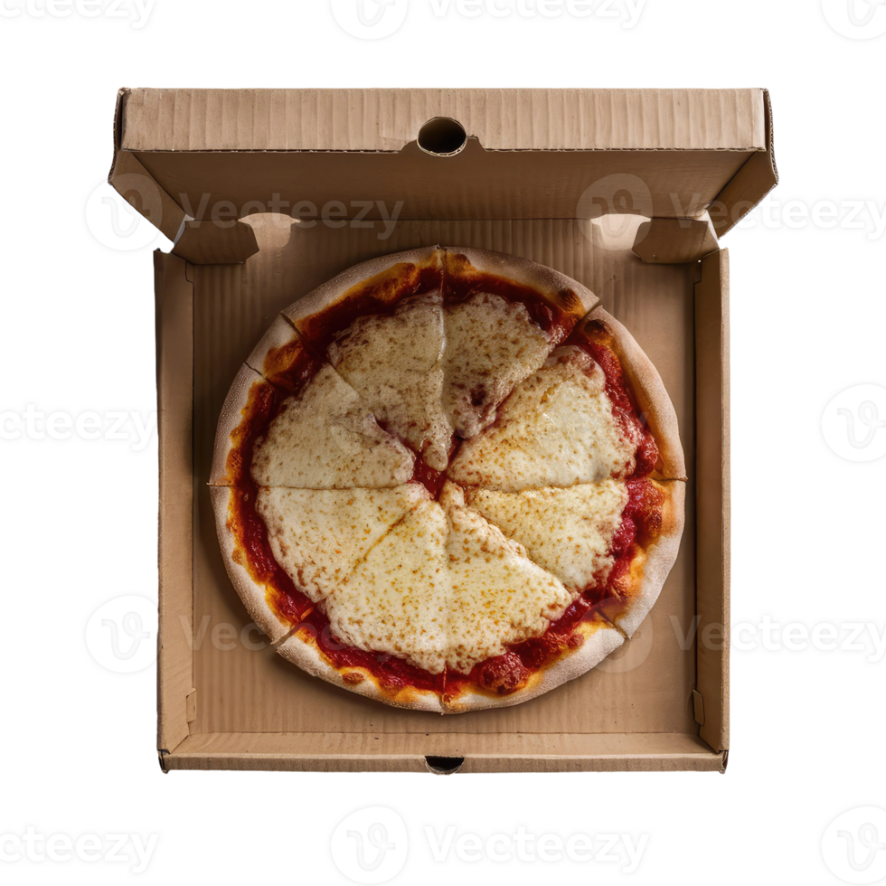 A delicious cheese pizza in a cardboard box 47730847 PNG