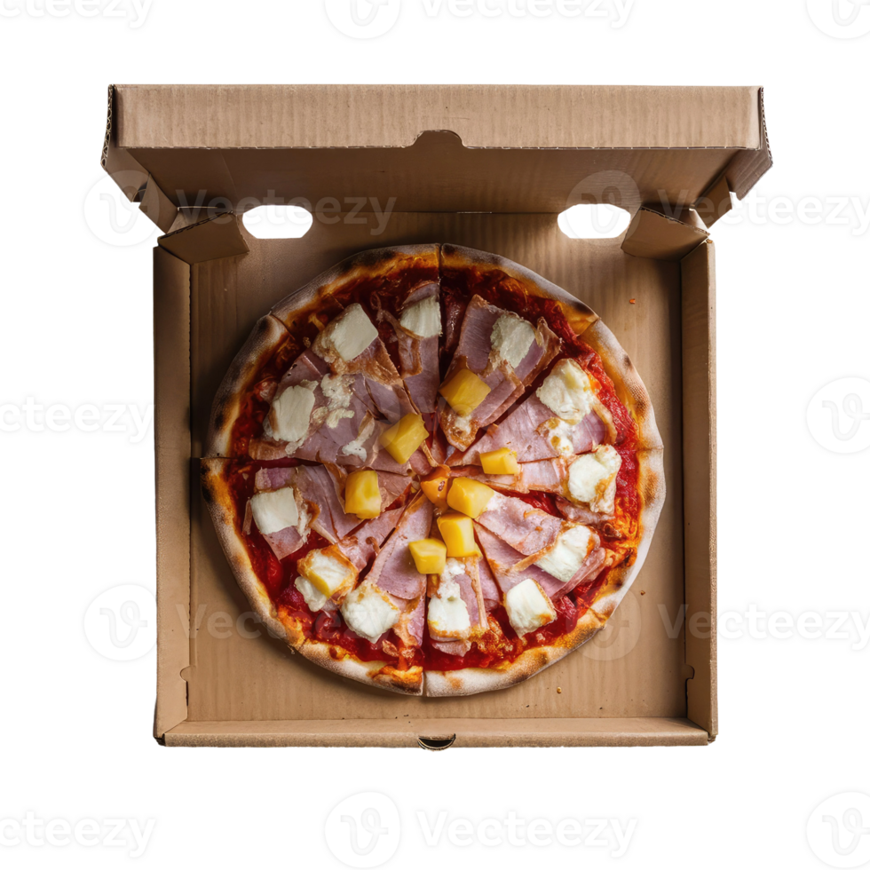 Hawaiian pizza in a cardboard box 47730912 PNG
