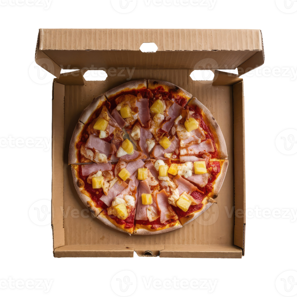 Hawaiian pizza in a cardboard box png