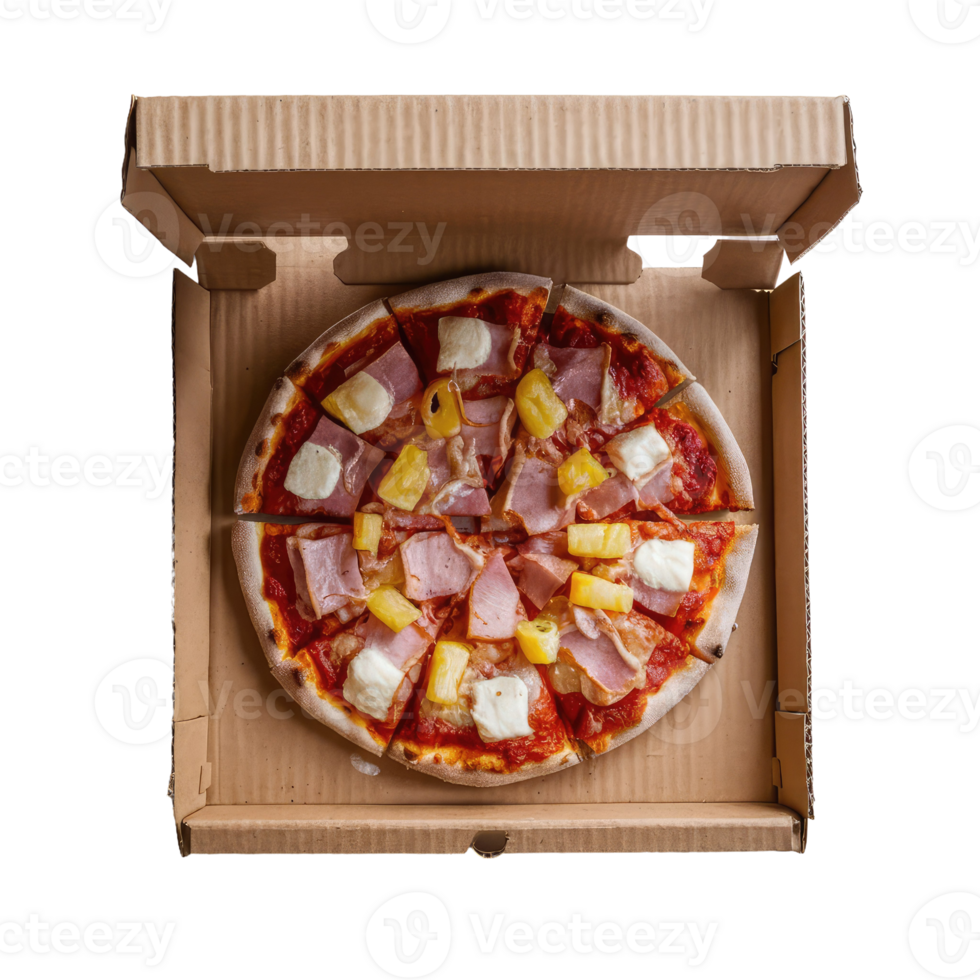 Hawaiian pizza in a cardboard box 47730939 PNG