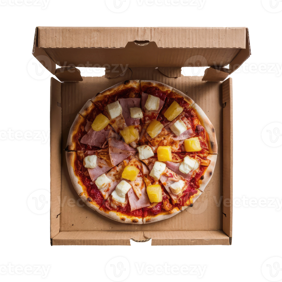 Hawaiian pizza in a cardboard box 47730942 PNG