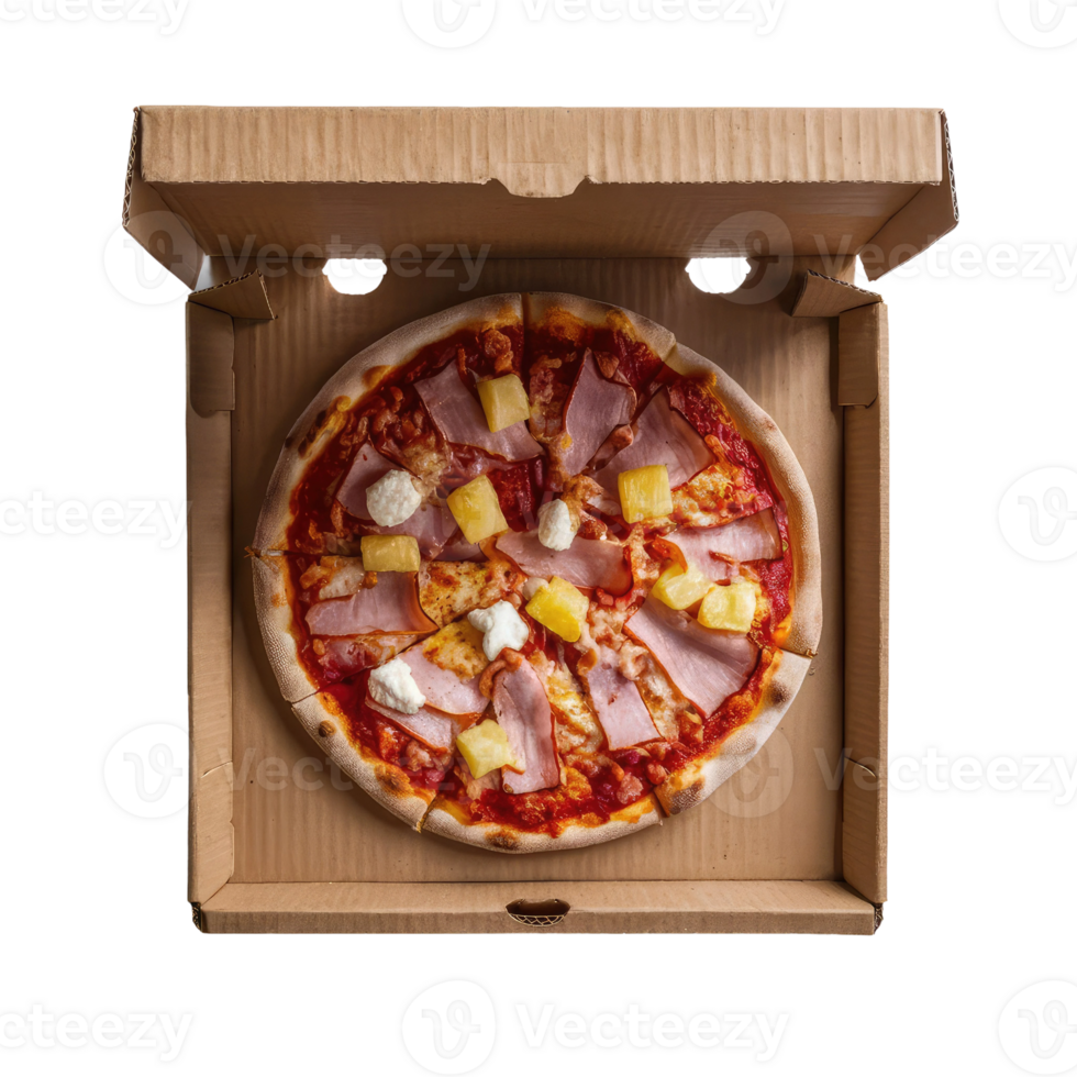 Hawaiian pizza in a cardboard box png