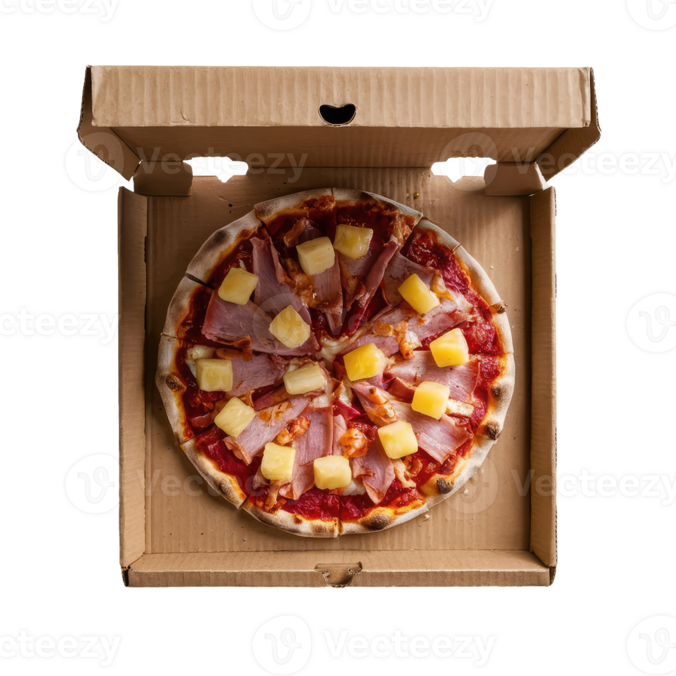 Hawaiian pizza in a cardboard box 47730945 PNG