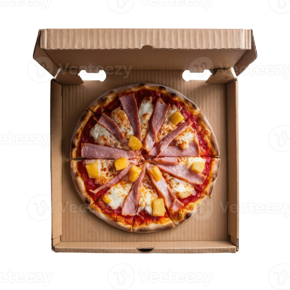 Hawaiian pizza in a cardboard box png