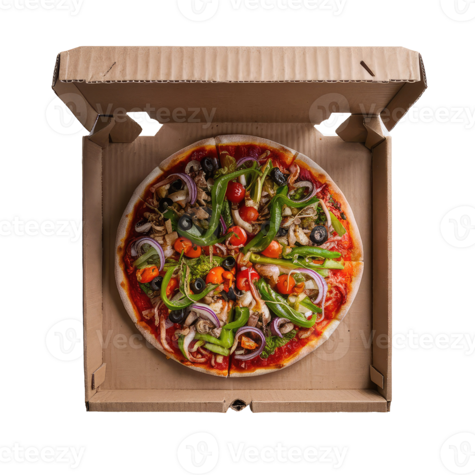 A delicious vegetarian pizza in a cardboard box 47730993 PNG