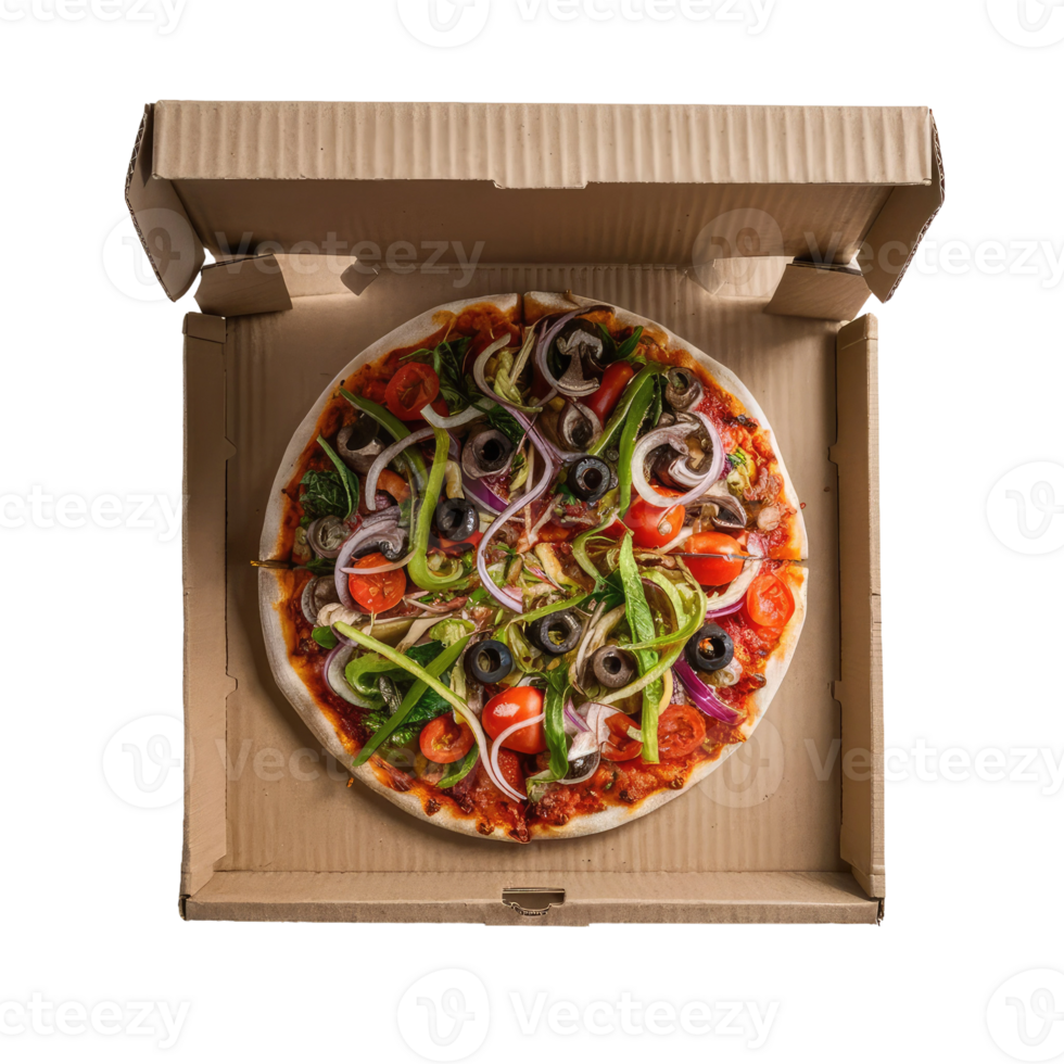 A delicious vegetarian pizza in a cardboard box 47730999 PNG