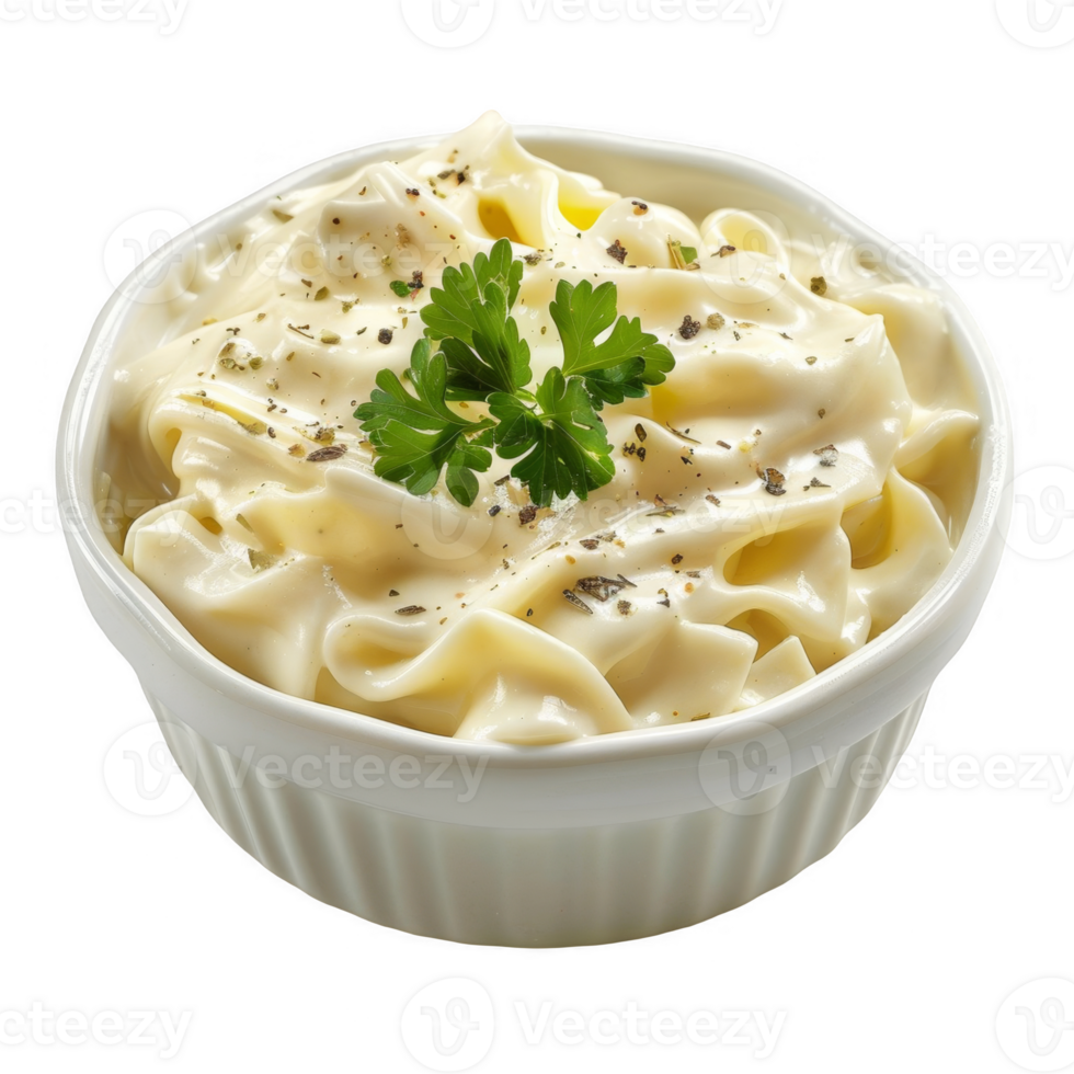 Alfredo sauce in a ceramic dish transparent background png