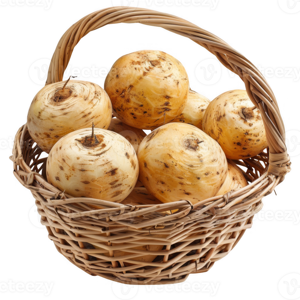 Rutabagas in a wicker basket transparent background png