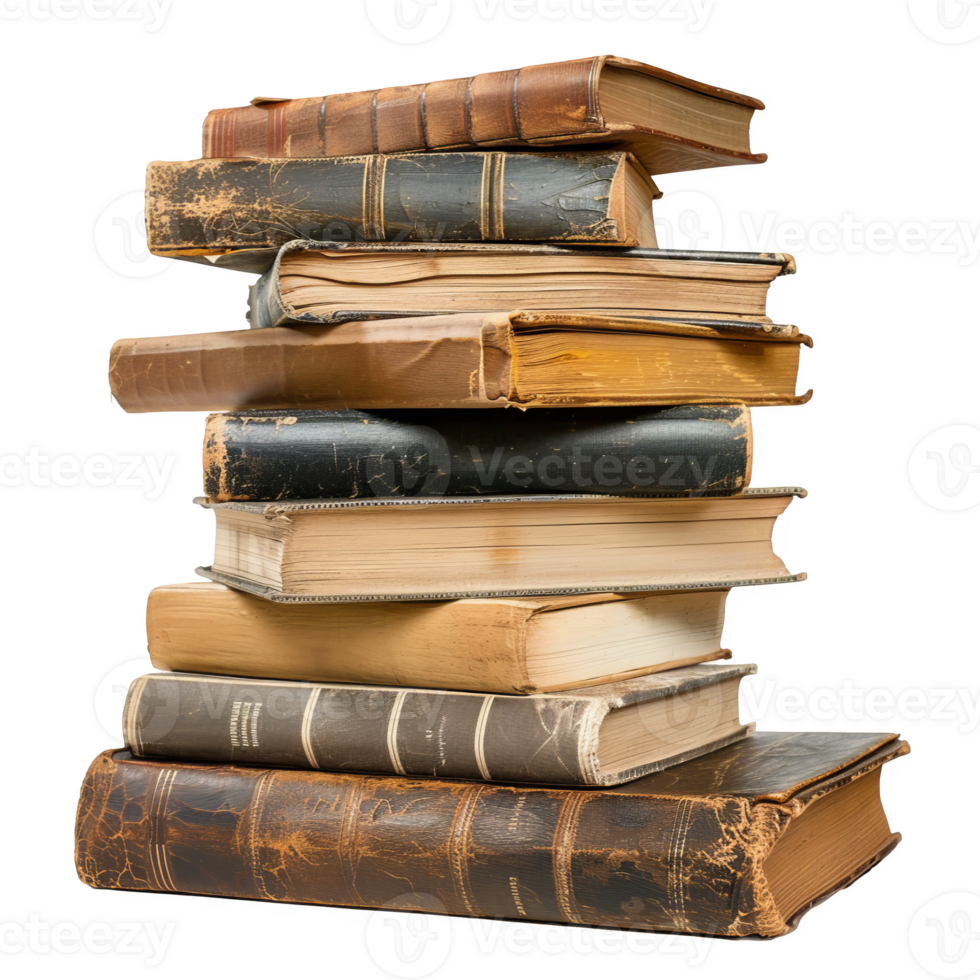stack of vintage books transparent background png