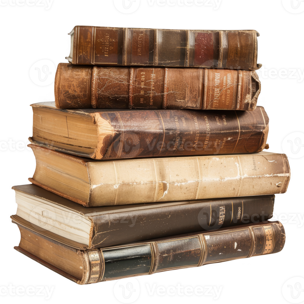 stack of vintage books transparent background png