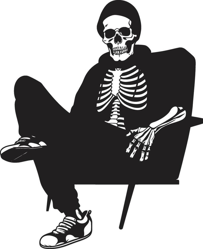 Serene Skeleton Seating Chill Icon Tranquil Bone Throne Black Relaxation Graphic vector