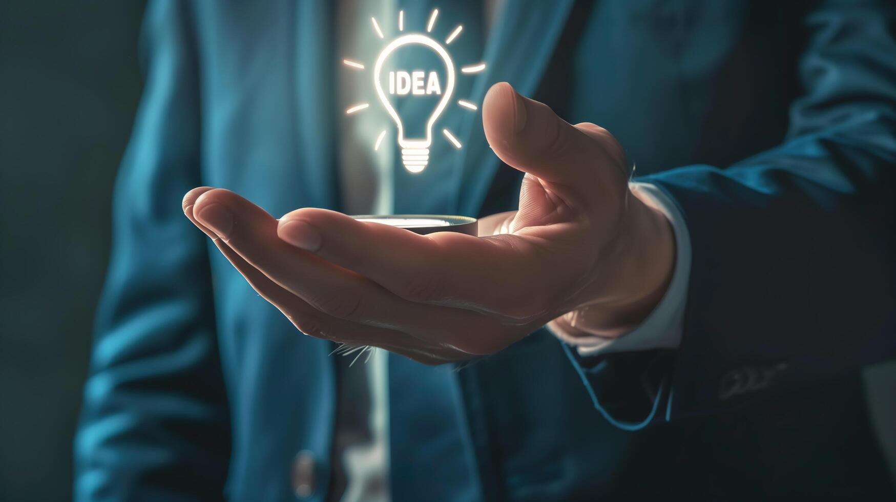 A close-up of a businessman's hand gesturing with IDEA written on the palm photo