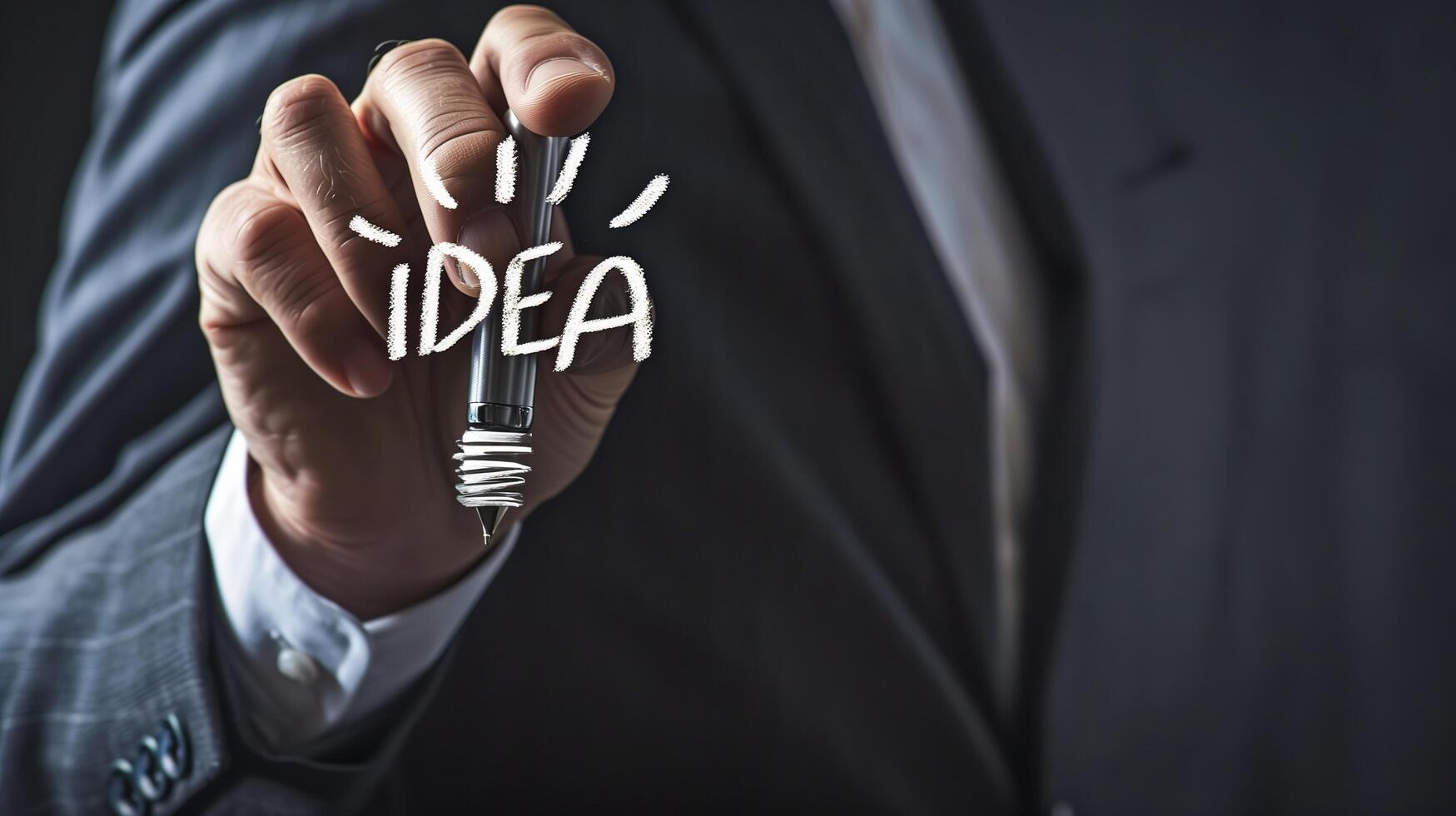 A close-up of a businessman's hand gesturing with IDEA written on the palm photo