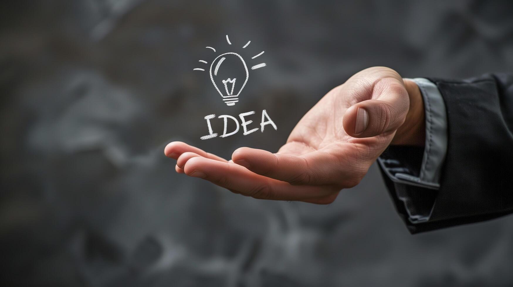 A close-up of a businessman's hand gesturing with IDEA written on the palm photo