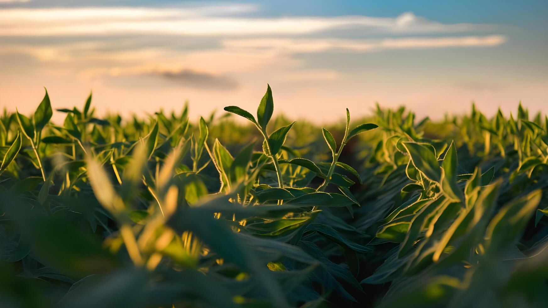 Early Morning Light on Soybean Field and Plants photo
