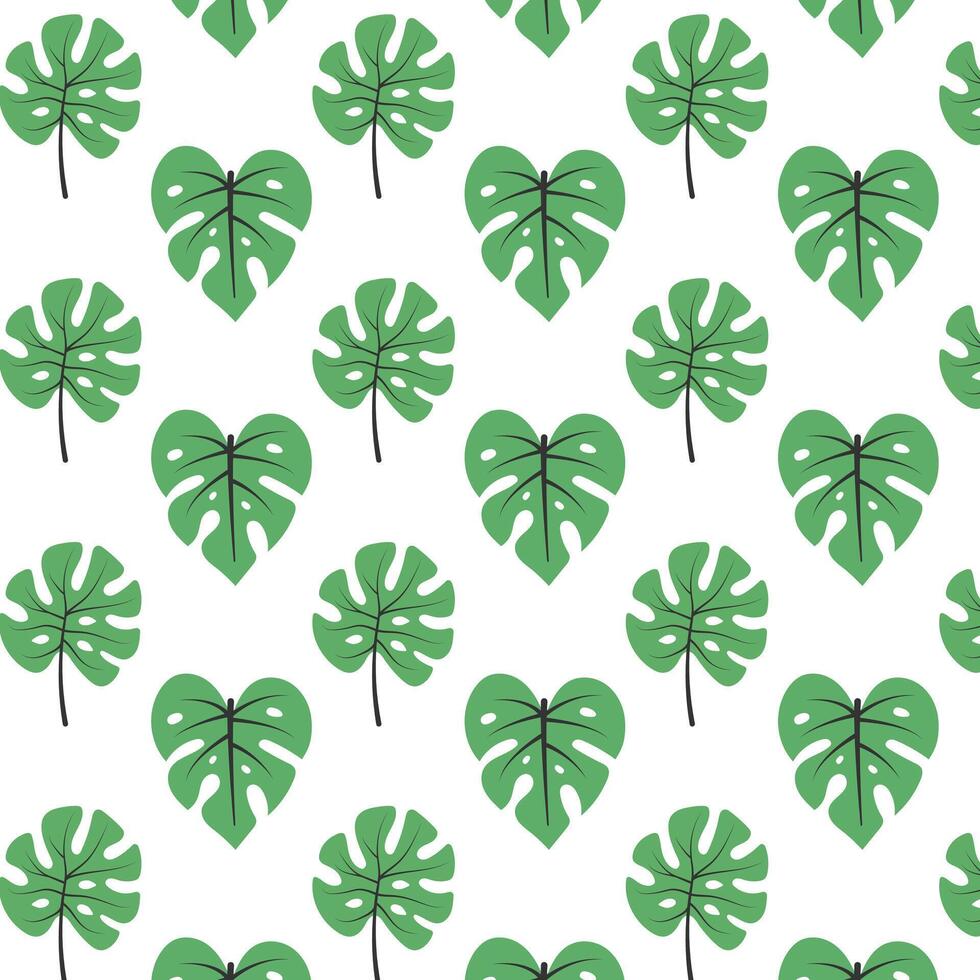Tropical leaves seamless pattern. Green abstract jungle leaves repeat on white. Summer background design for print, decoration, fabric, card. vector