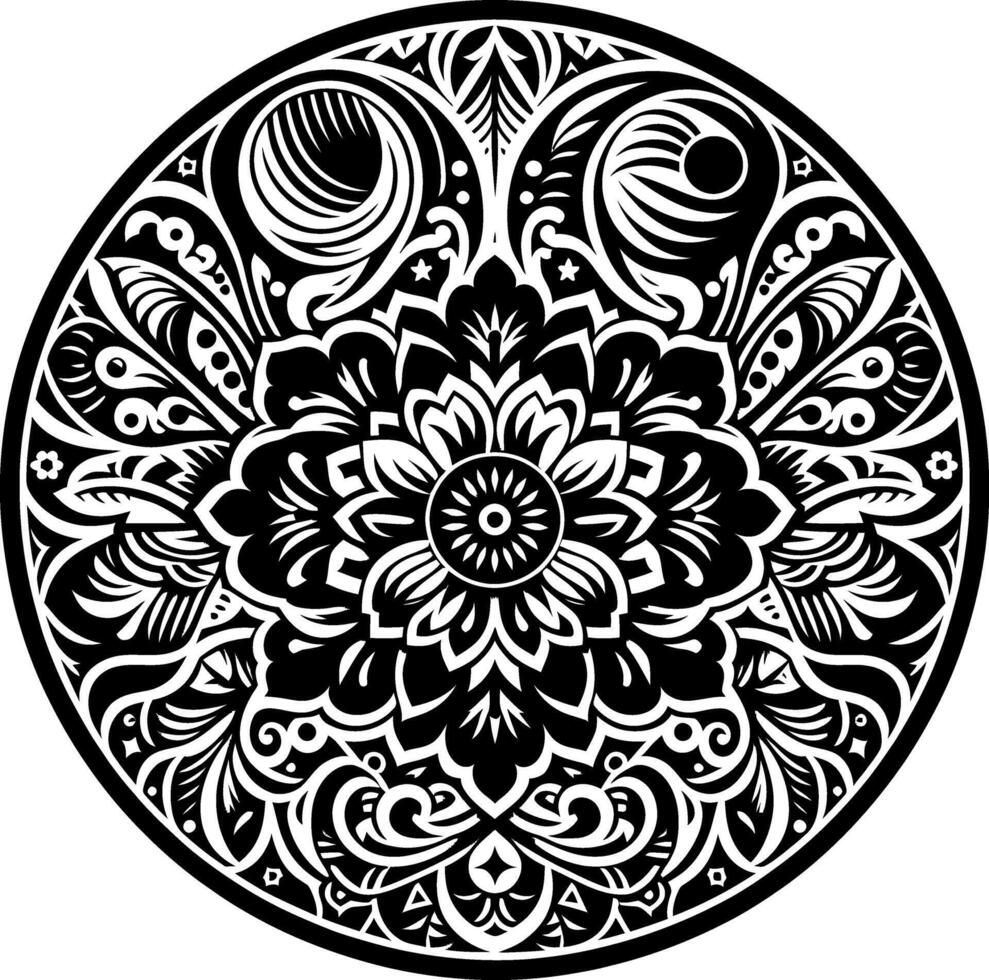 Mandala design, round geometrical shape decorative Floral design Silhouette Motif Pattern, round shape Flower design elements silhouette pattern black and white vector