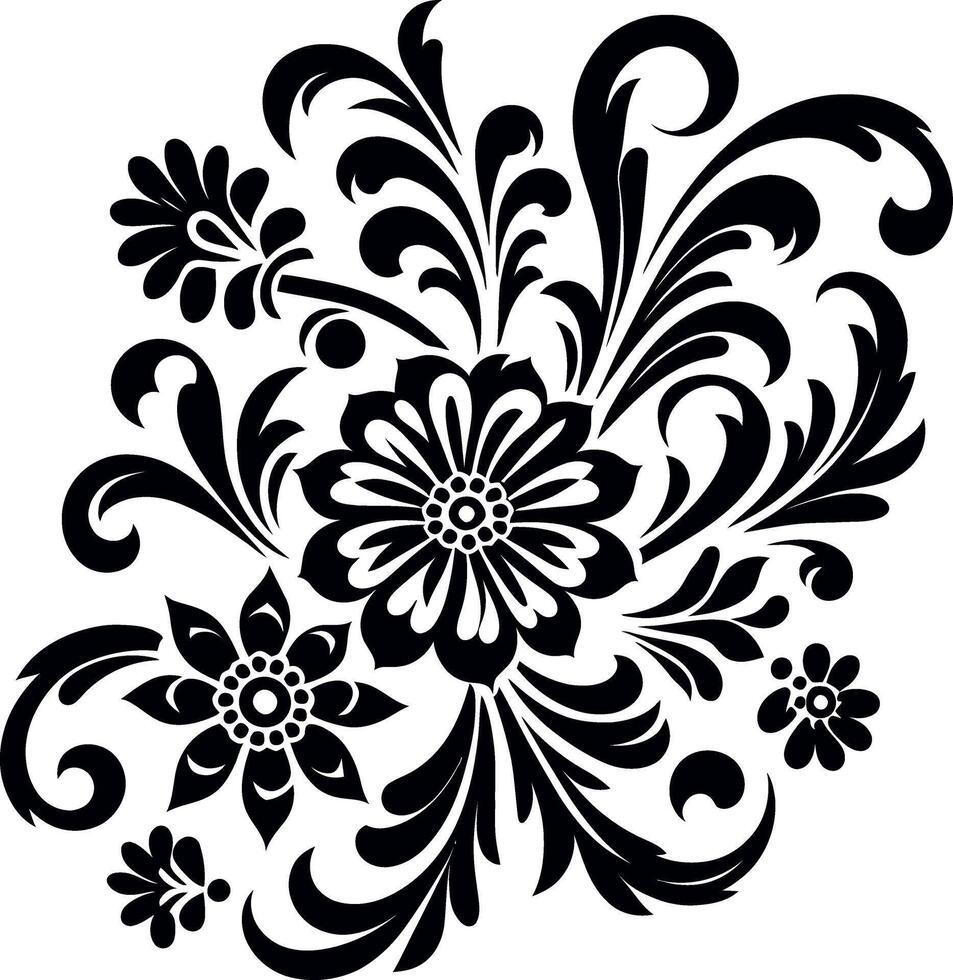 decorative Floral design Silhouette Motif Pattern, Flower design elements silhouette pattern black and white vector