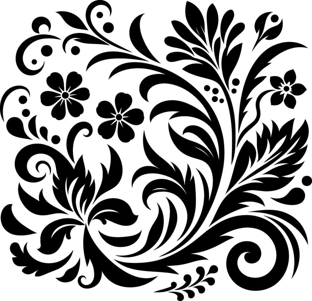 decorative Floral design Silhouette Motif Pattern, Flower design elements silhouette pattern black and white, decorative Botanical Flourish Silhouette pattern illustration vector