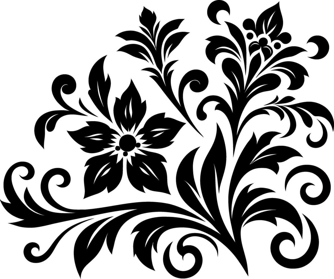 decorative Floral design Silhouette Motif Pattern, Flower design elements silhouette pattern black and white vector