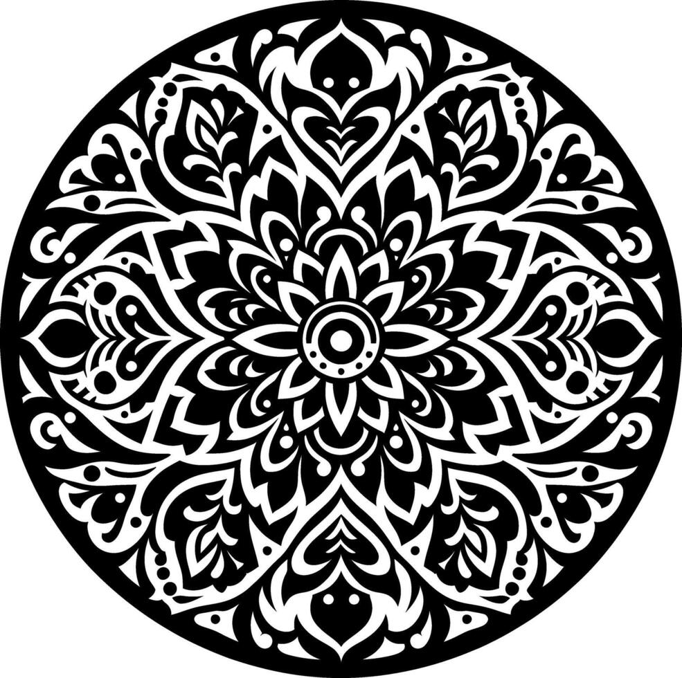 Mandala design, round geometrical shape decorative Floral design Silhouette Motif Pattern, round shape Flower design elements silhouette pattern black and white vector