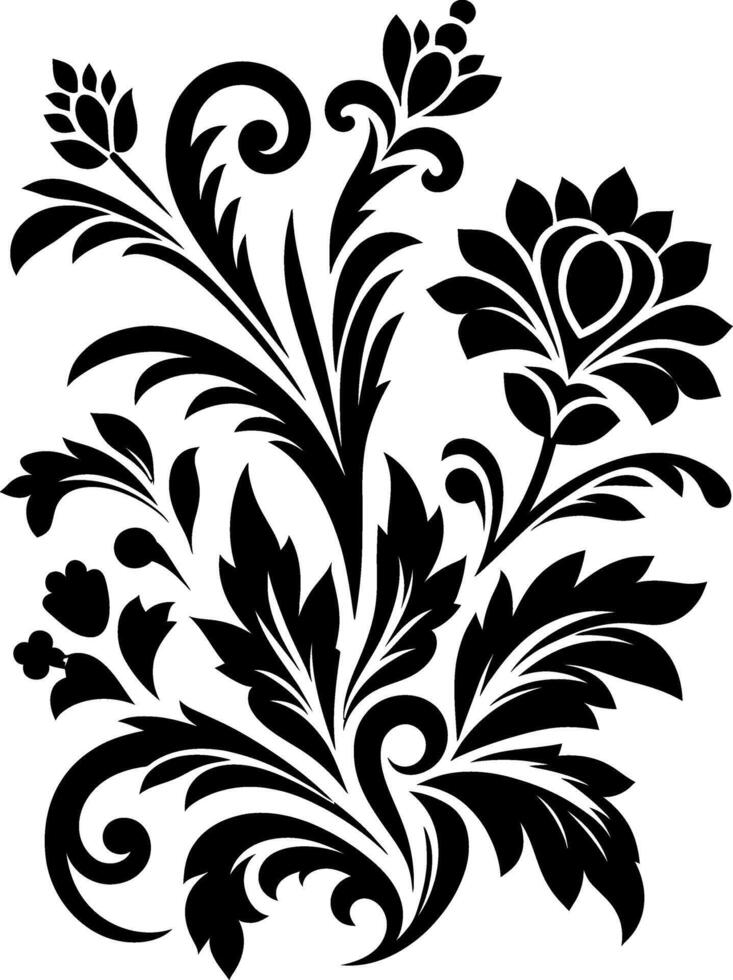 decorative Floral design Silhouette Motif Pattern, Flower design elements silhouette pattern black and white, decorative Botanical Flourish Silhouette pattern illustration vector
