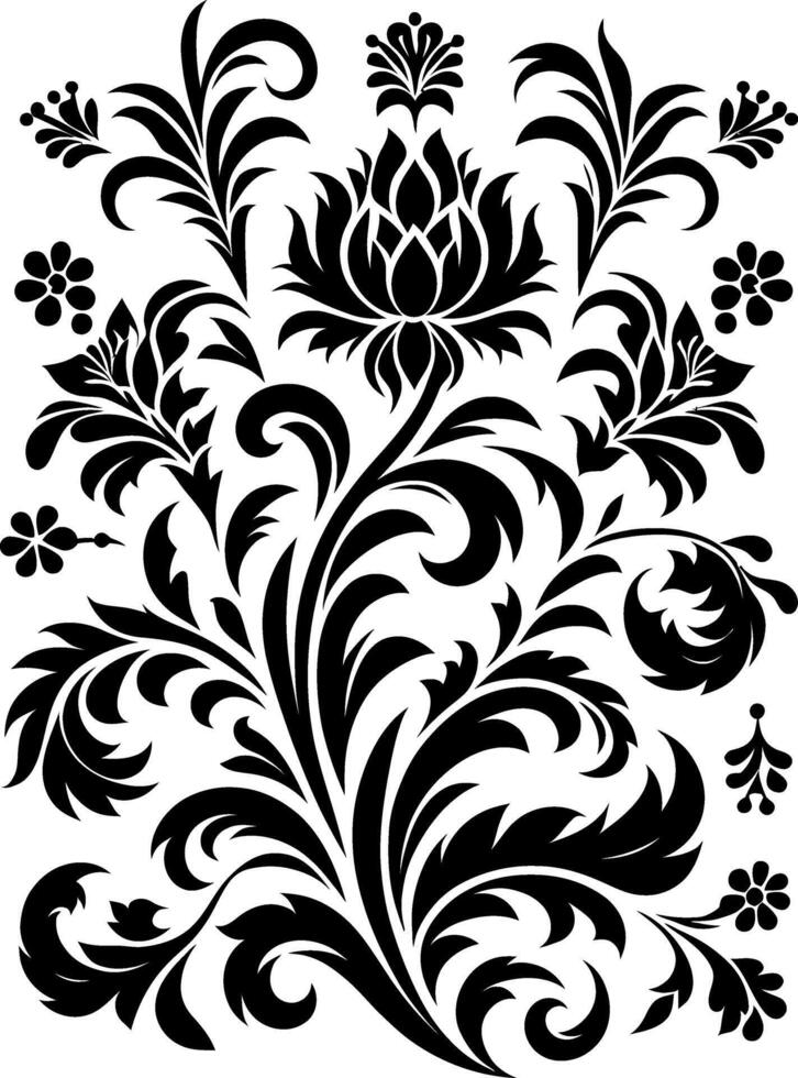 decorative Floral design Silhouette Motif Pattern, Flower design elements silhouette pattern black and white, decorative Botanical Flourish Silhouette pattern illustration vector