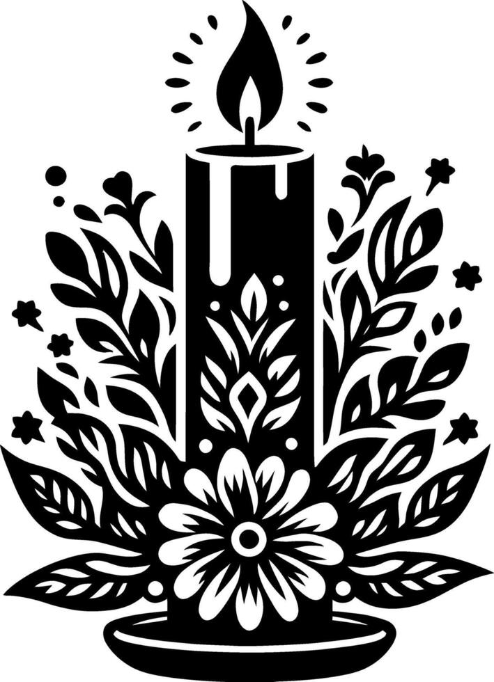 candle with Floral design Silhouette Motif Pattern, candle Flower design elements silhouette pattern black and white vector