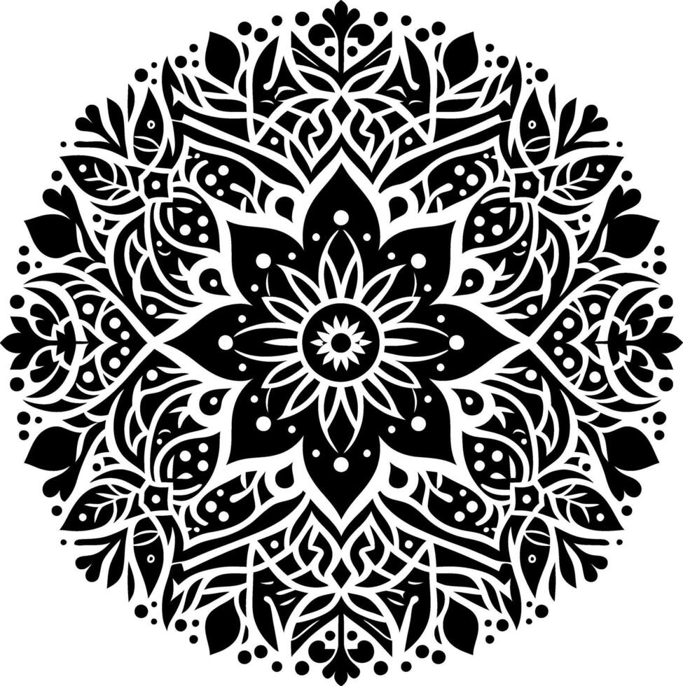 Mandala design, round geometrical shape decorative Floral design Silhouette Motif Pattern, round shape Flower design elements silhouette pattern black and white vector