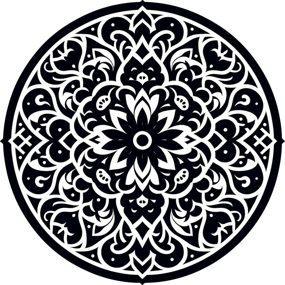 Mandala design, round geometrical shape decorative Floral design Silhouette Motif Pattern, round shape Flower design elements silhouette pattern black and white vector