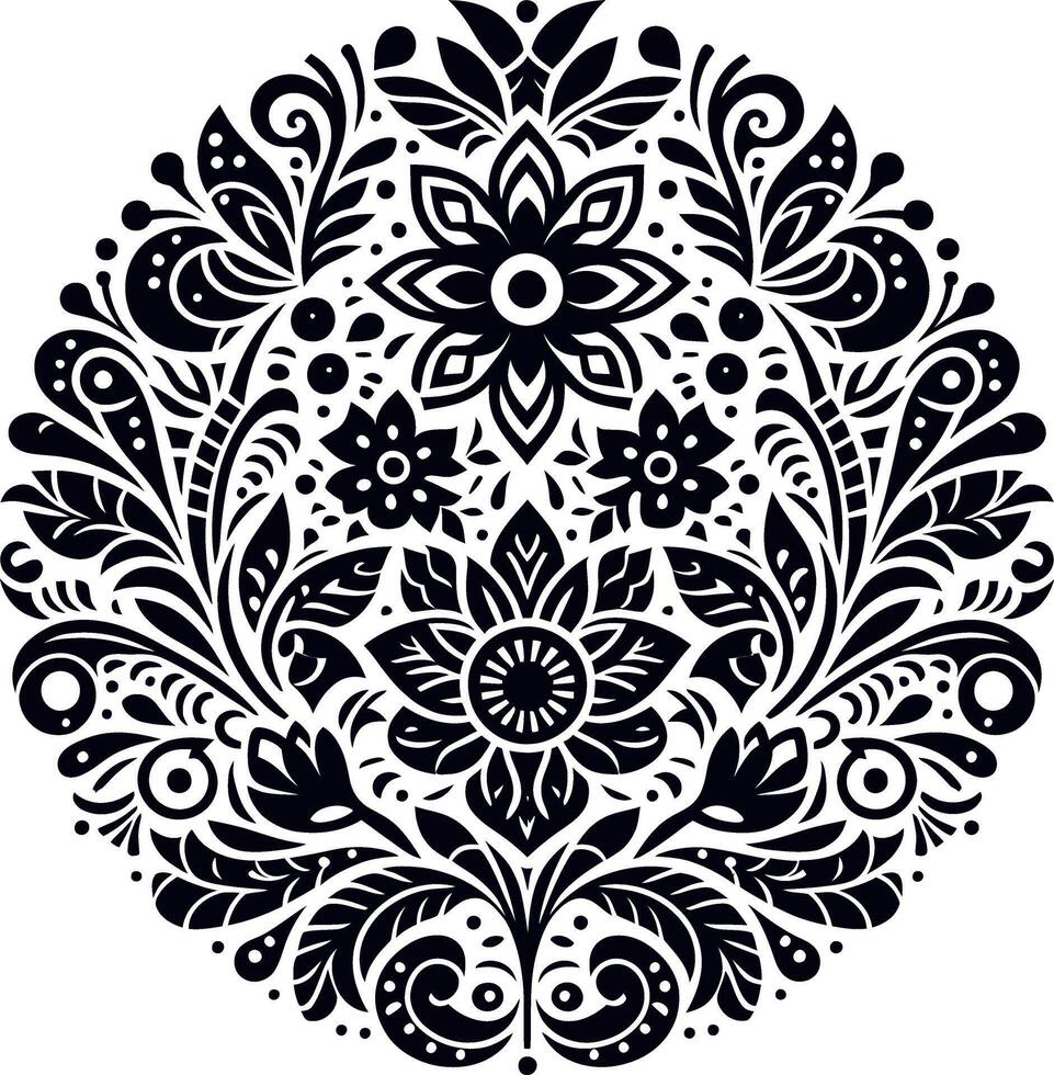 Mandala design, round geometrical shape decorative Floral design Silhouette Motif Pattern, round shape Flower design elements silhouette pattern black and white vector